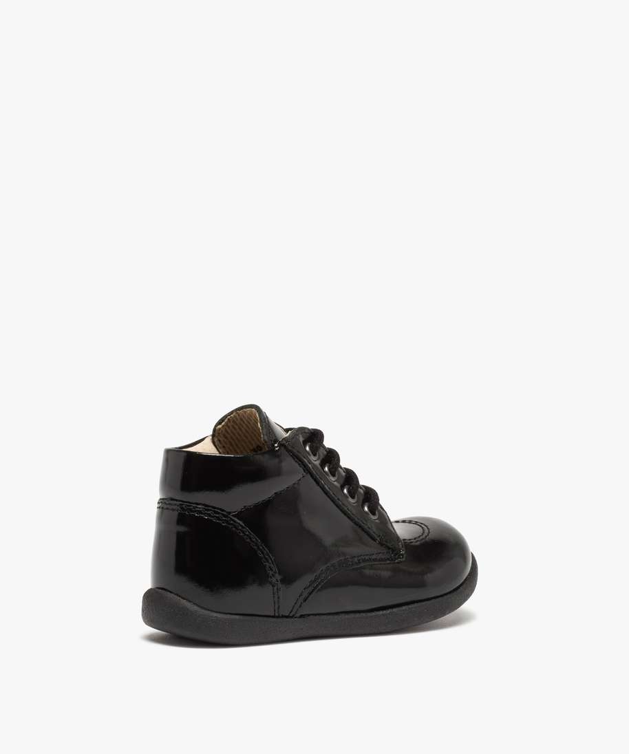 chaussures premiers pas bebe fille a lacets dessus cuir verni noir chaussures de parc bebe GEMO