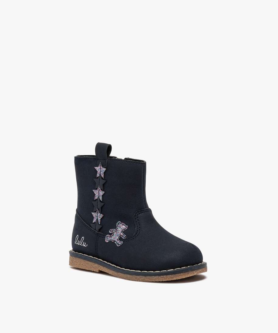 boots bebe fille zippes a details pailletes – lulu castagnette bleu bottes  et chaussures montantes bebe