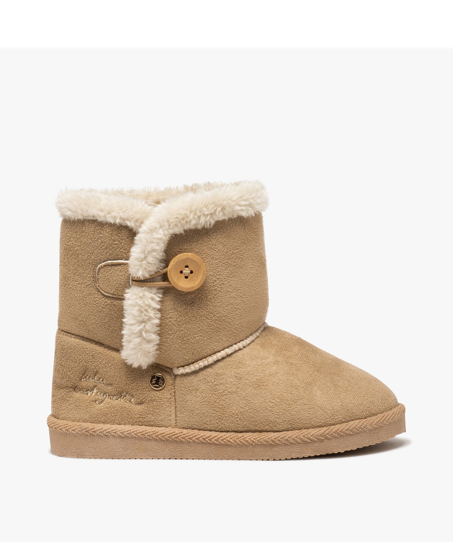 boots fille en suedine a col fourre lulucastagnette beige standard bottes et boots fille GEMO