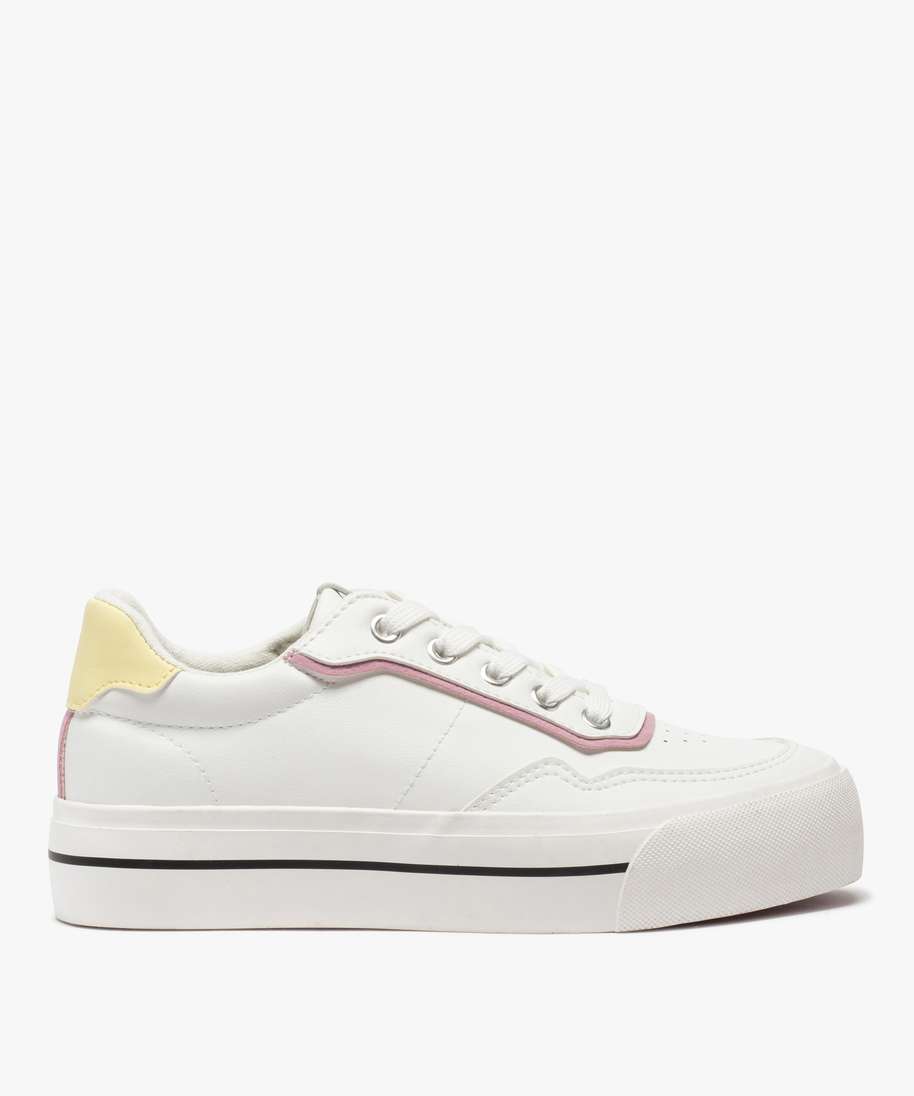 tennis femme a semelle plateforme et details colores blanc
