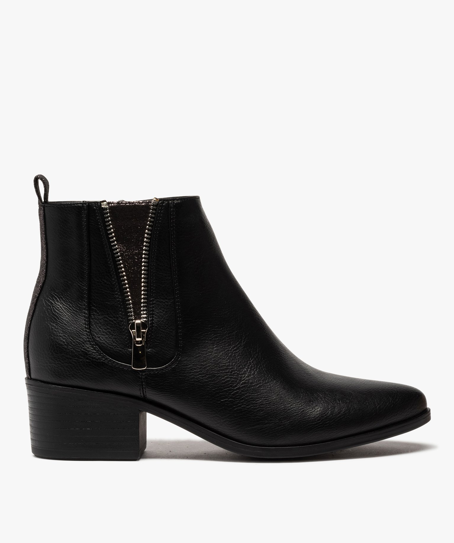 boots femme a talon large avec zip decoratif noir