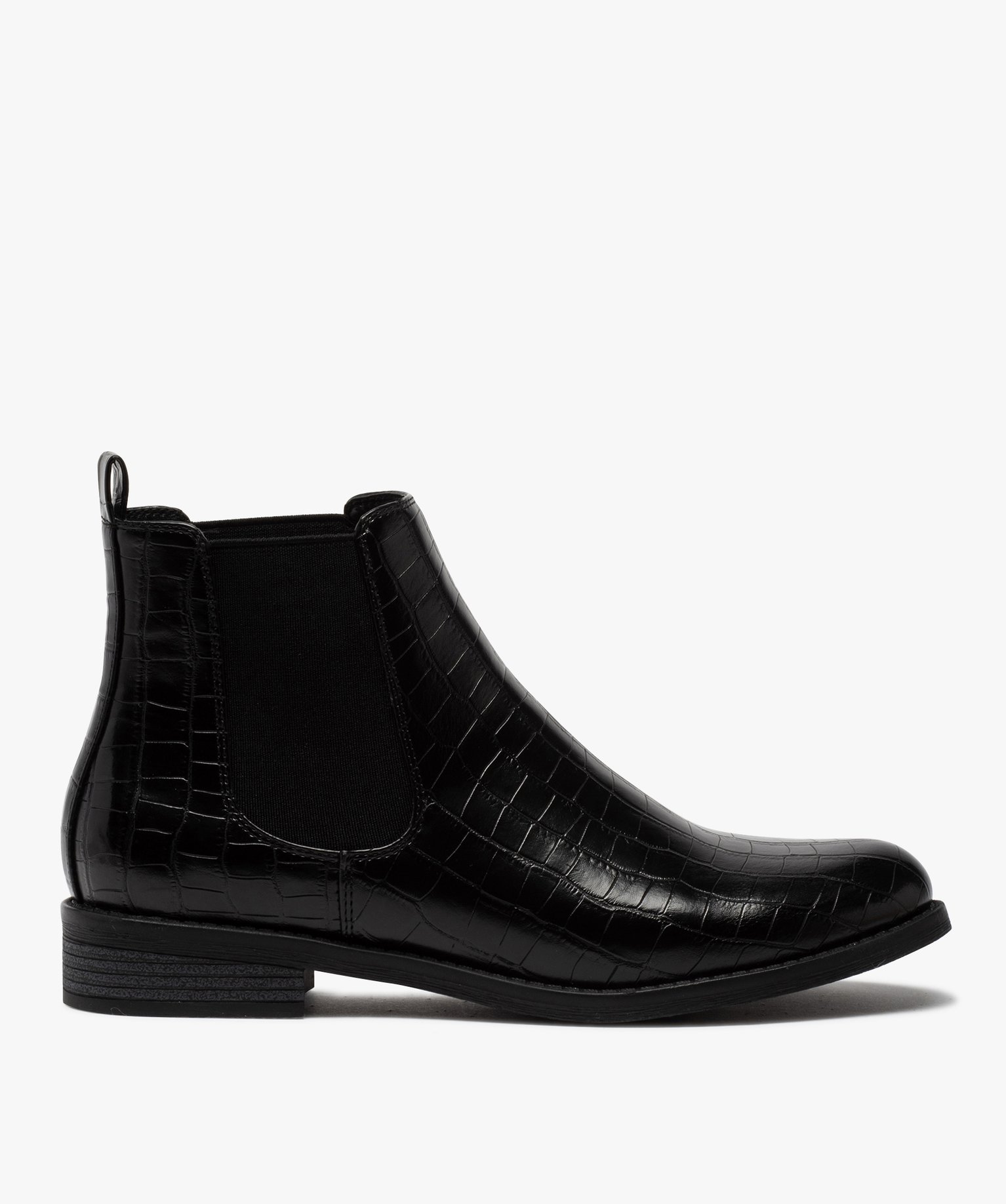 boots femme style chelsea unis imitation croco noir