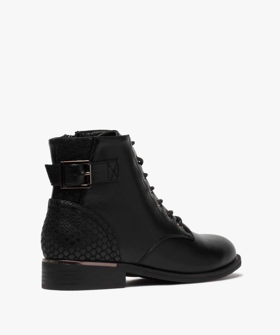 boots femme a talon plat et lacets style godillots noir bottines et boots femme GEMO