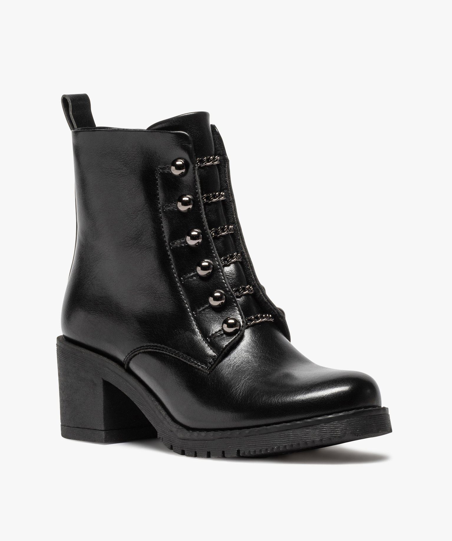 Lacet Femme Bottine Talon CarrÃ© Lacet Cuir Noir Bottines Talon