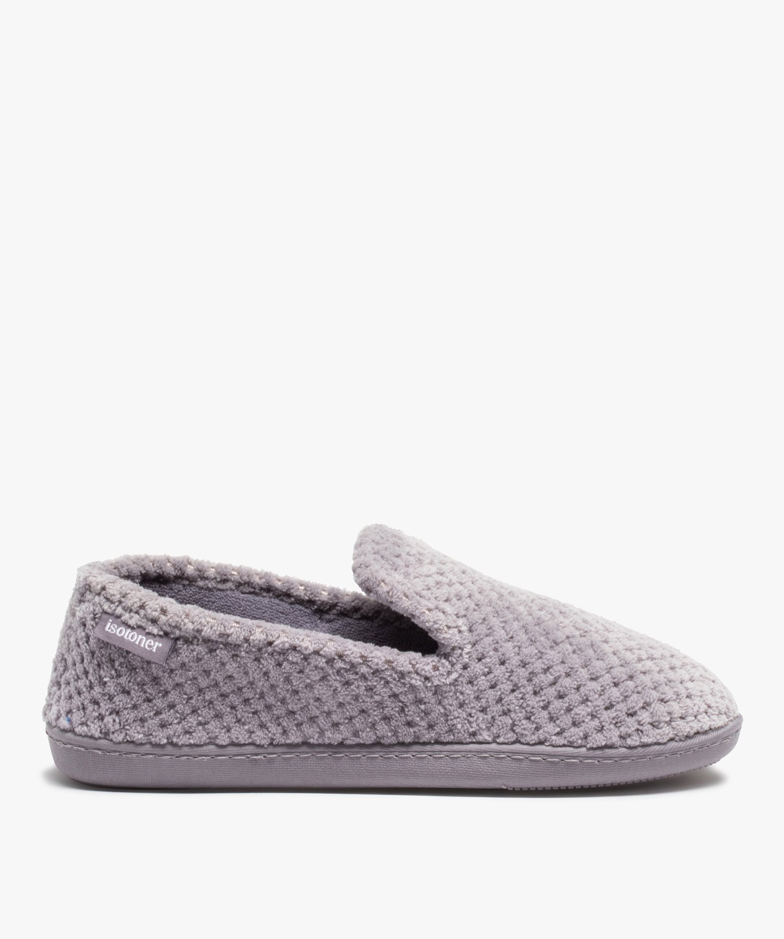 chaussons femme forme charentaise - isotoner gris