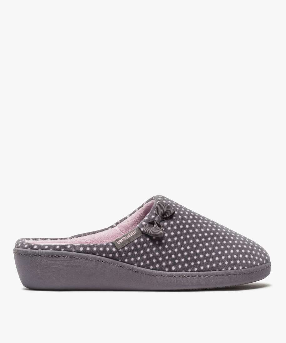 chaussons femme mules en velours imprime isotoner gris femme G MO