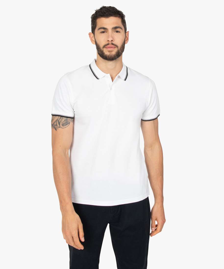 polo homme a manches courtes a lisere contrastant blanc polos