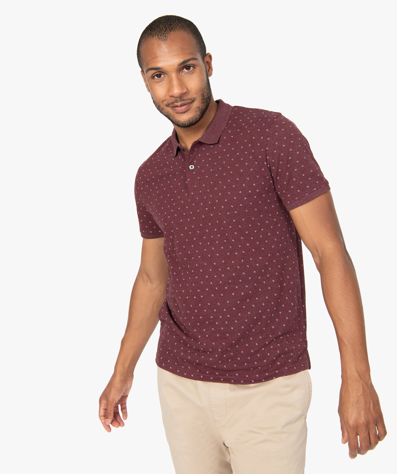 polo homme en maille piquee a petits motifs rouge polos
