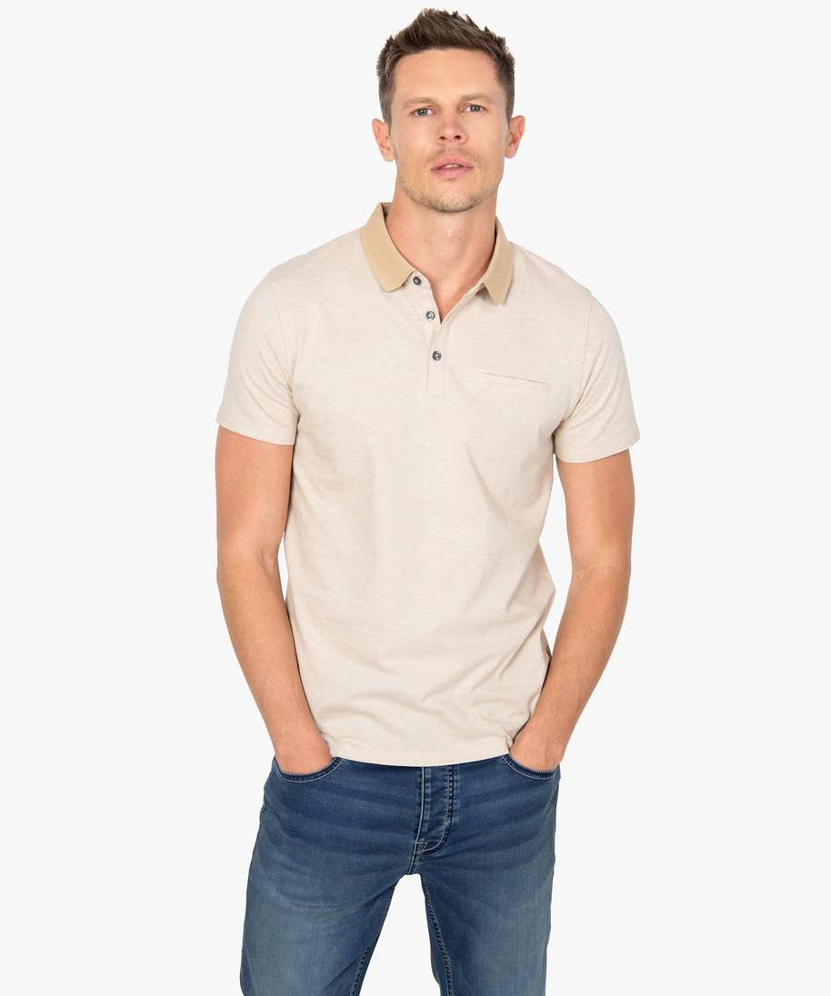 polo homme a fines rayures et manches courtes beige polos