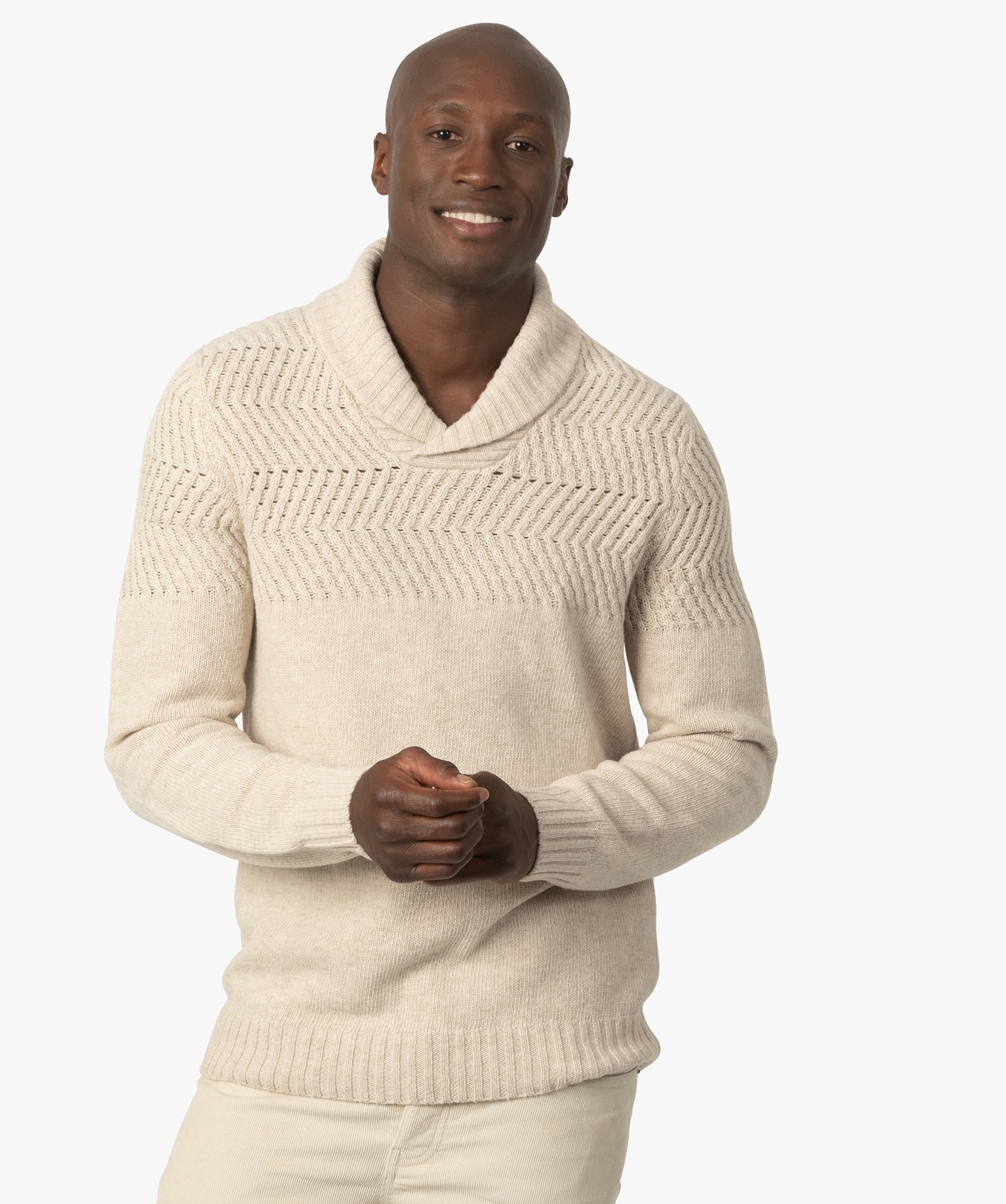 pull homme en maille fantaisie avec col chale beige pulls homme