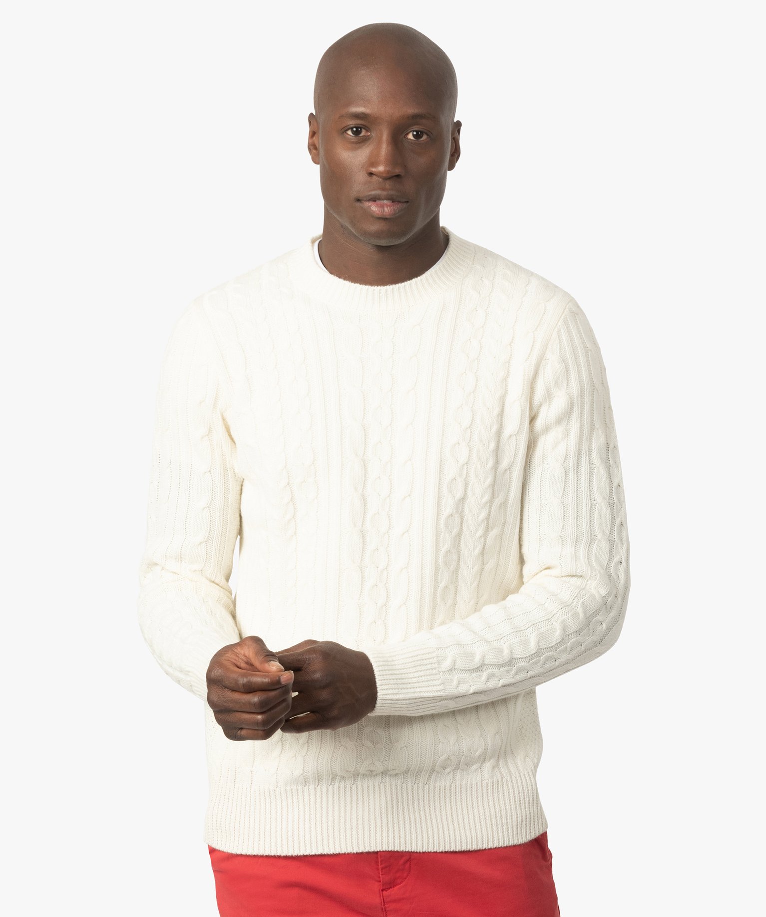 pull homme en maille cotelee avec col rond blanc pulls