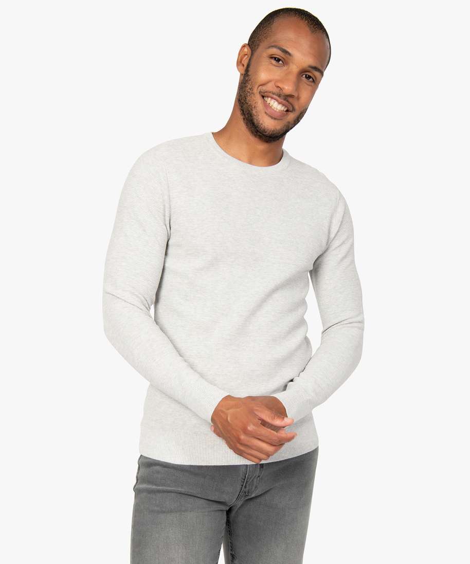 pull homme a col rond en maille fantaisie gris pulls