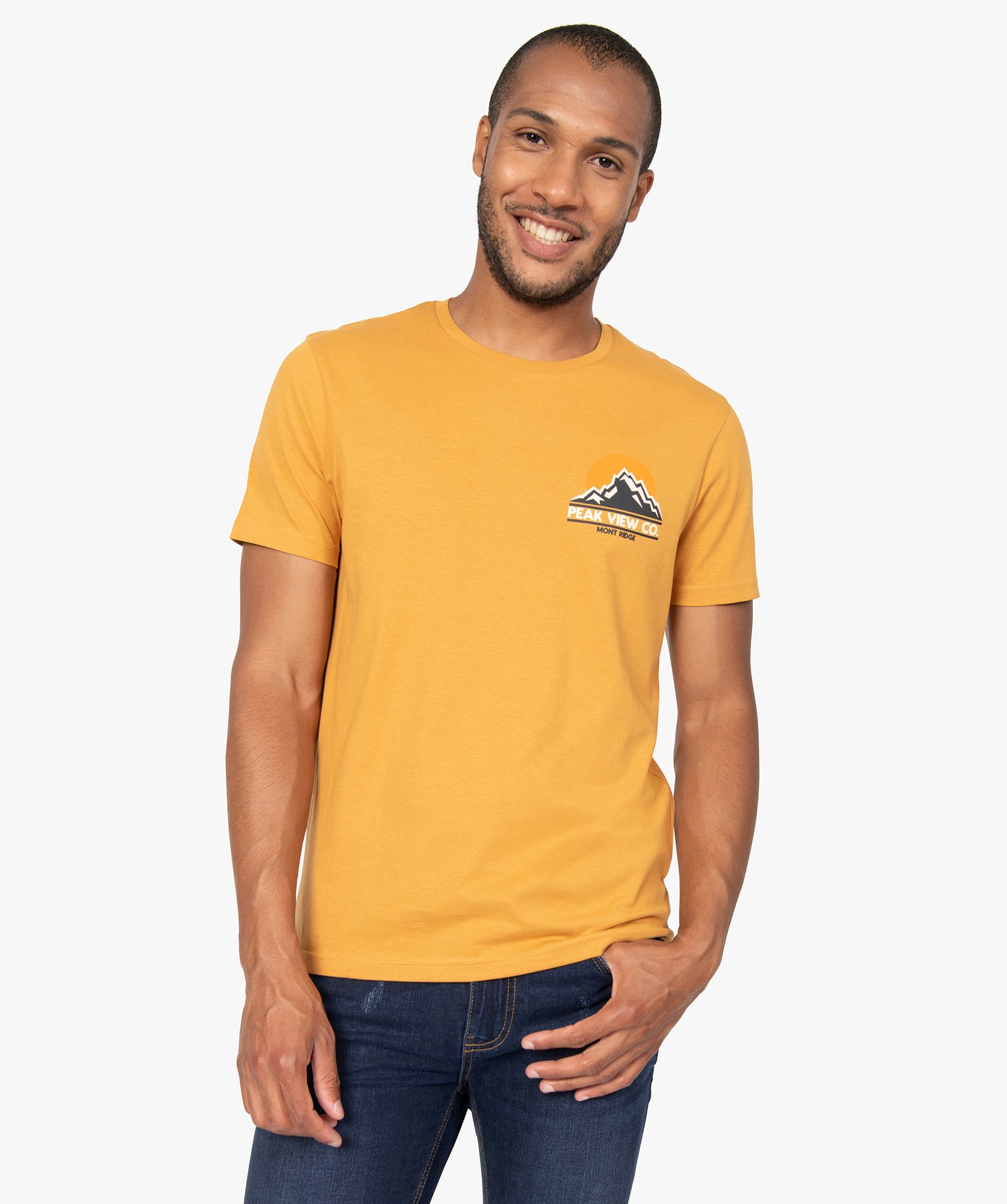 tee-shirt homme a manches courtes avec petit motif jaune tee-shirts