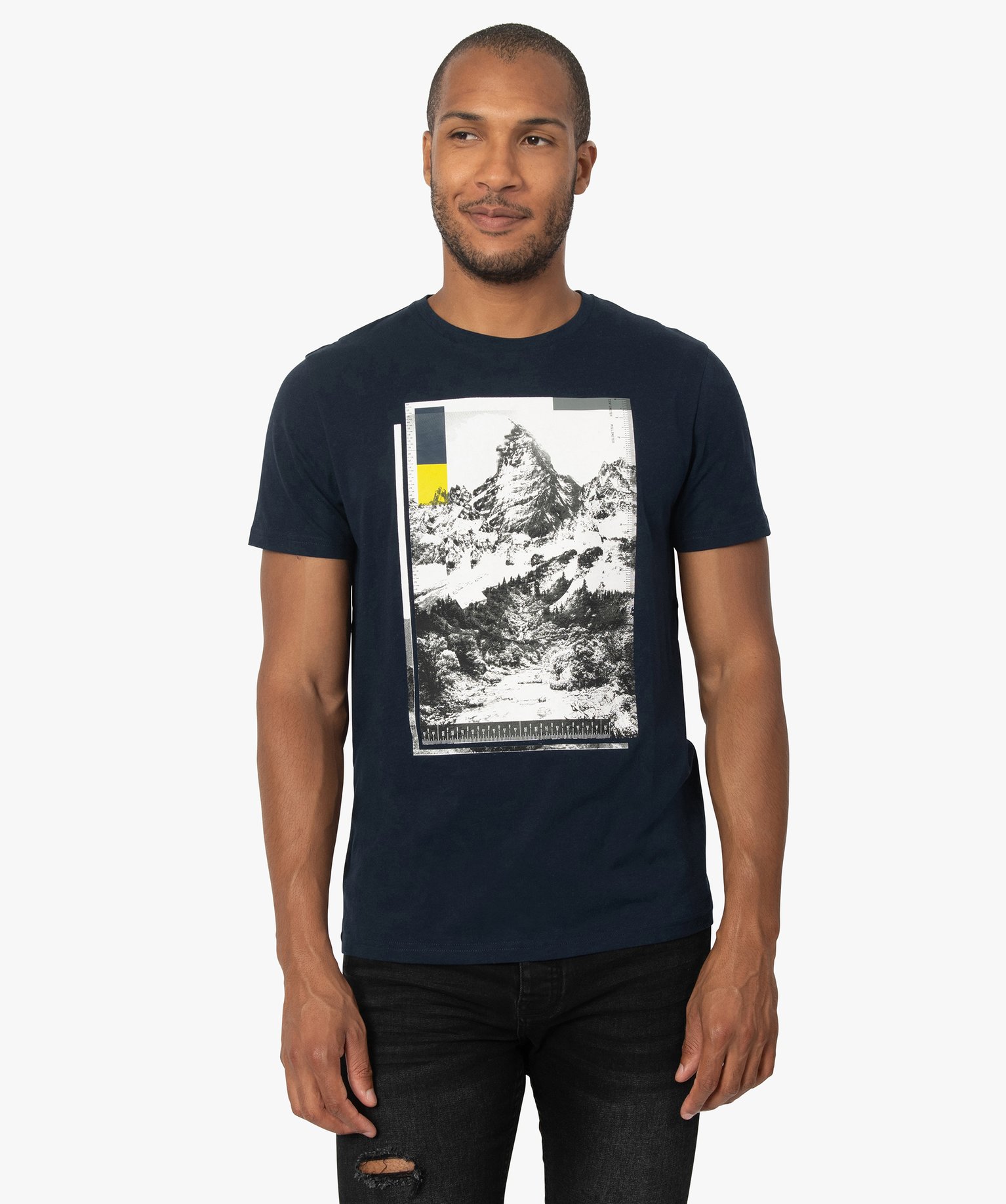 tee-shirt homme avec motif montagne bleu tee-shirts