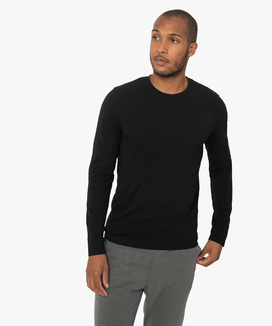 tee-shirt homme a manches longues et col rond coupe slim noir tee-shirts