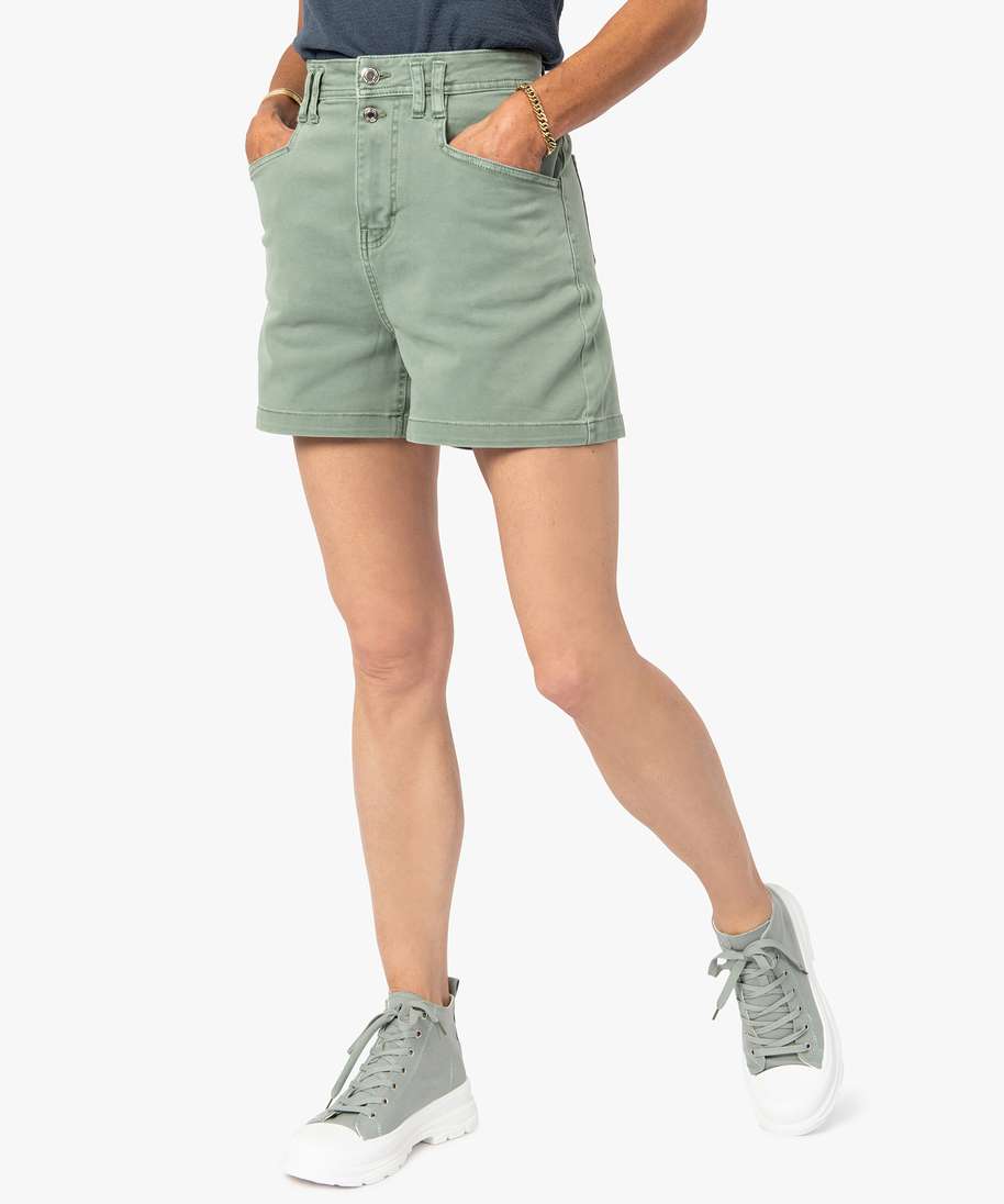 short femme en toile de coton taille haute vert shorts