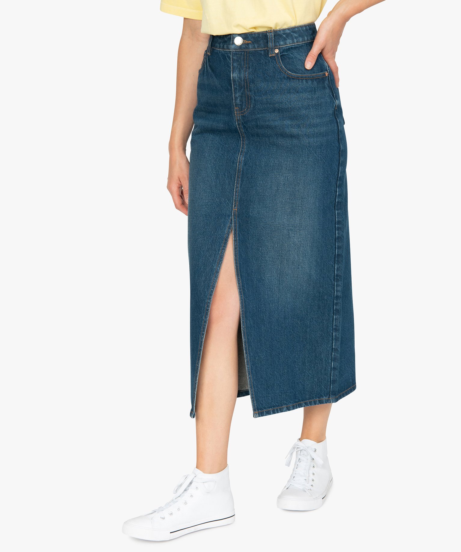 jupe femme longue en jean fendue devant gris jupes en jean
