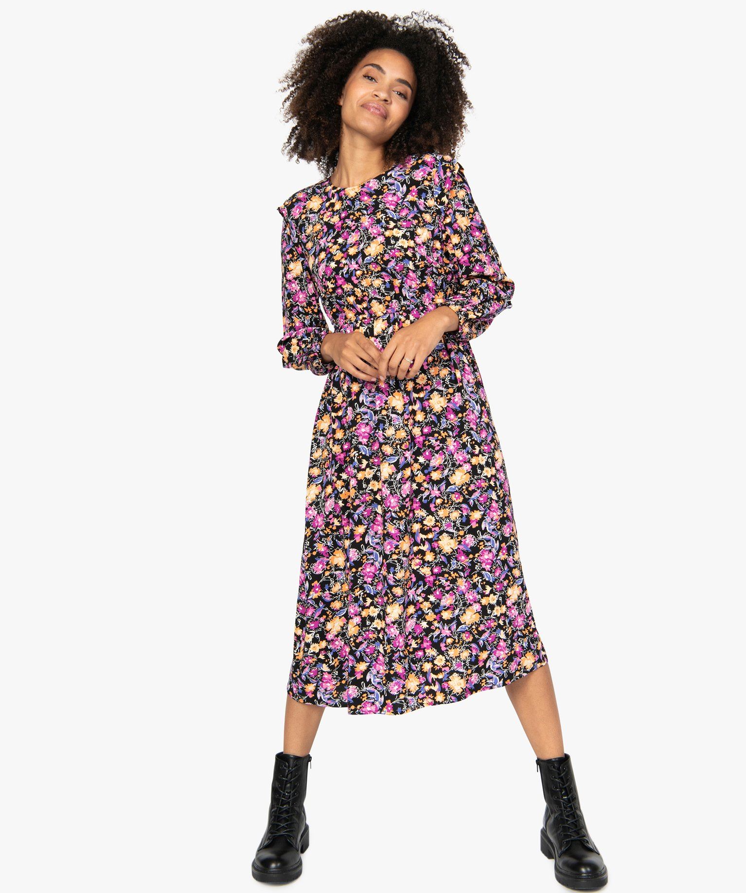 Ensemble fille cardigan et robe imprimée fleurs - encre imprimé, Fille