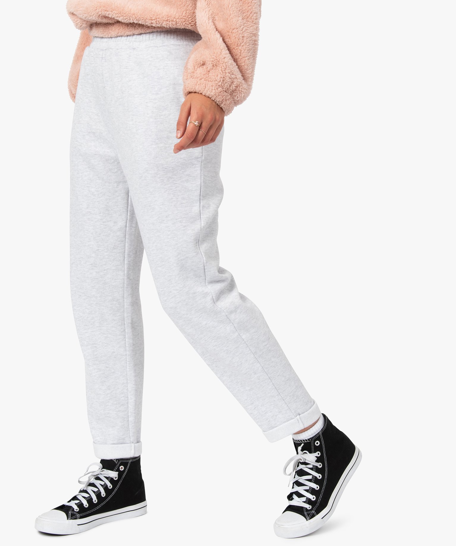 pantalon de jogging femme avec revers en bas de jambes gris pantalons femme