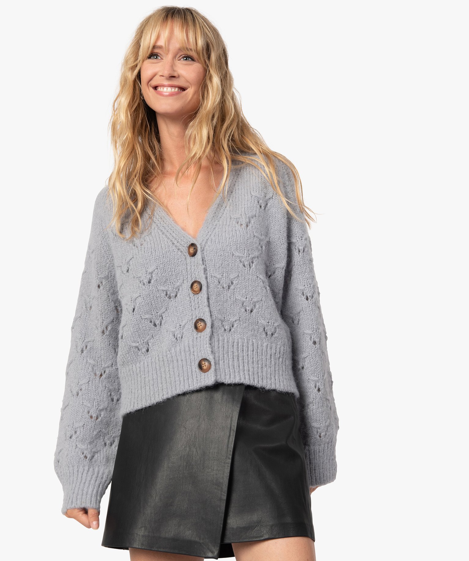 gilet maille gris chiné