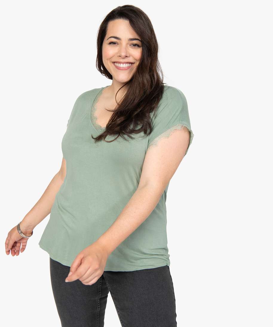 tee-shirt femme sans manches avec finitions dentelle vert t-shirts manches courtes