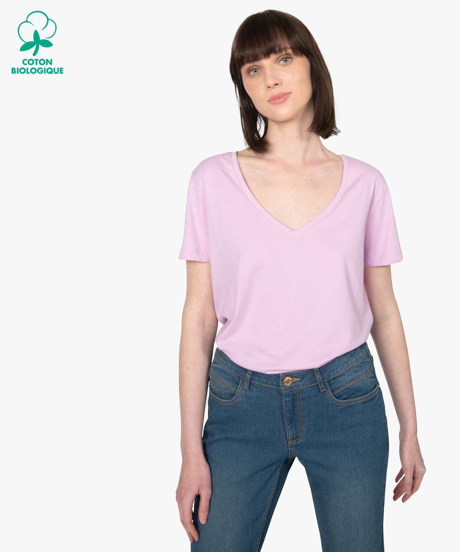 tee-shirt femme a col v et manches courtes rose t-shirts manches courtes