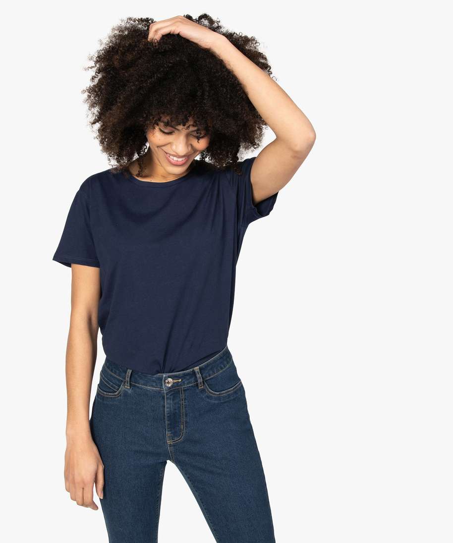 tee-shirt femme a manches courtes avec dos plus long bleu t-shirts manches courtes
