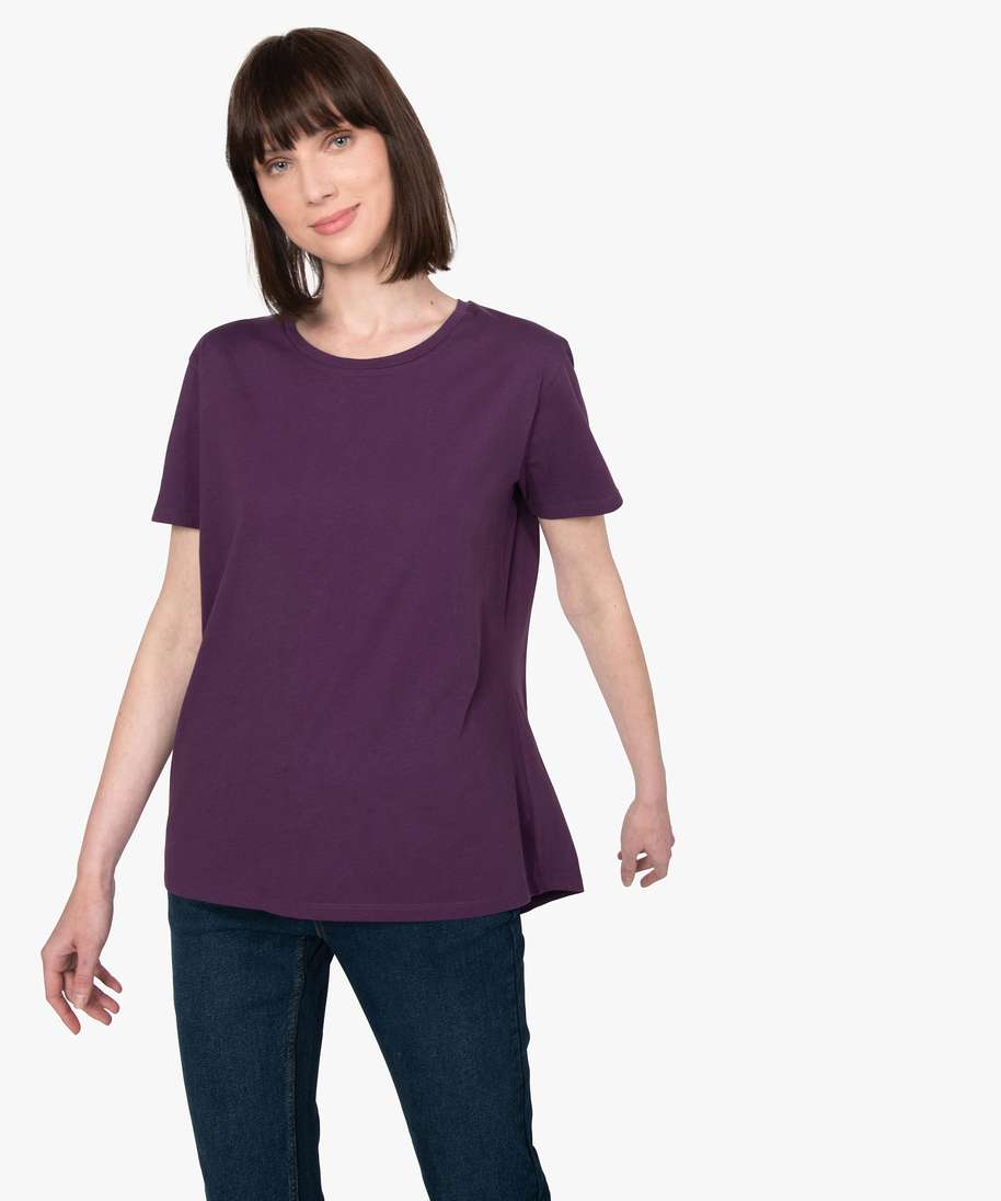 tee-shirt femme a manches courtes avec dos plus long violet t-shirts manches courtes