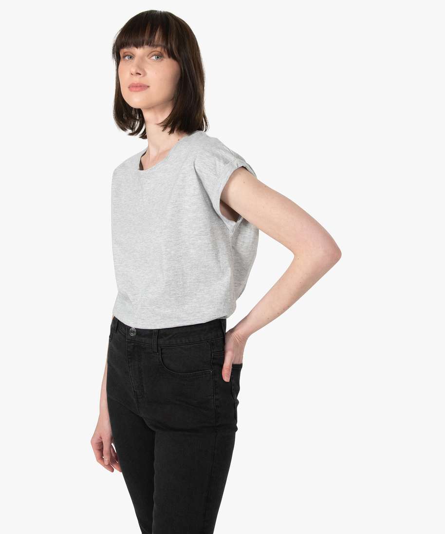 tee-shirt femme a manches courtes et col rond gris t-shirts manches courtes