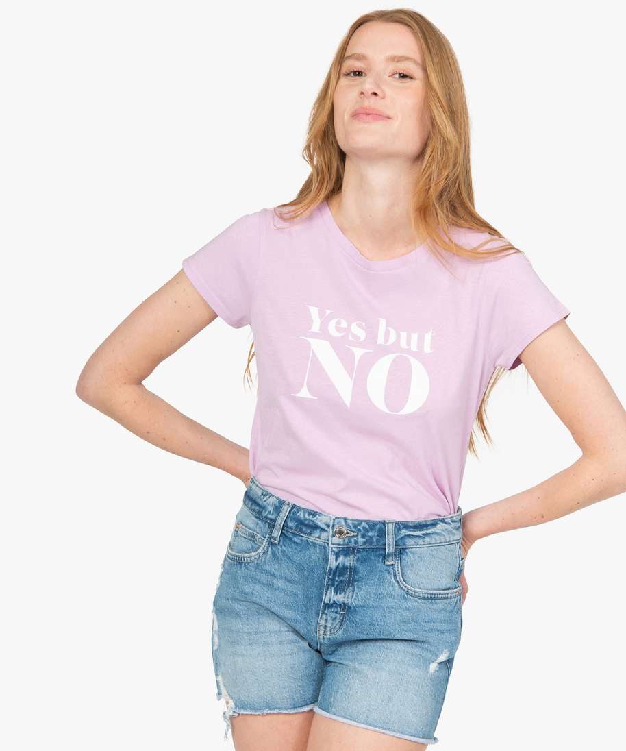 tee-shirt femme a manches courtes avec message rose t-shirts manches courtes
