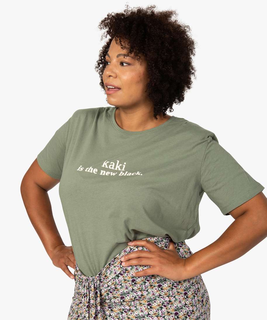 tee-shirt femme imprime avec petites epaulettes vert tee shirts tops et debardeurs