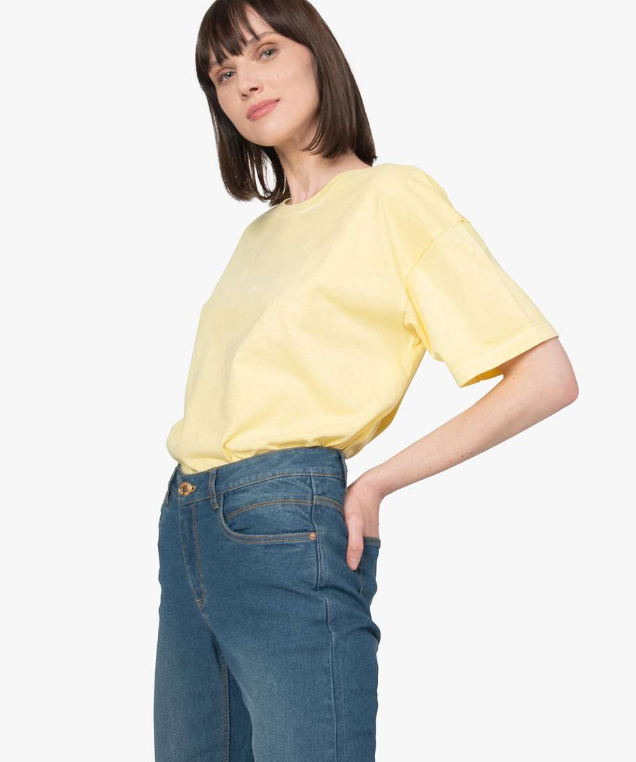 tee-shirt femme a manches courtes coupe ample jaune t-shirts manches courtes