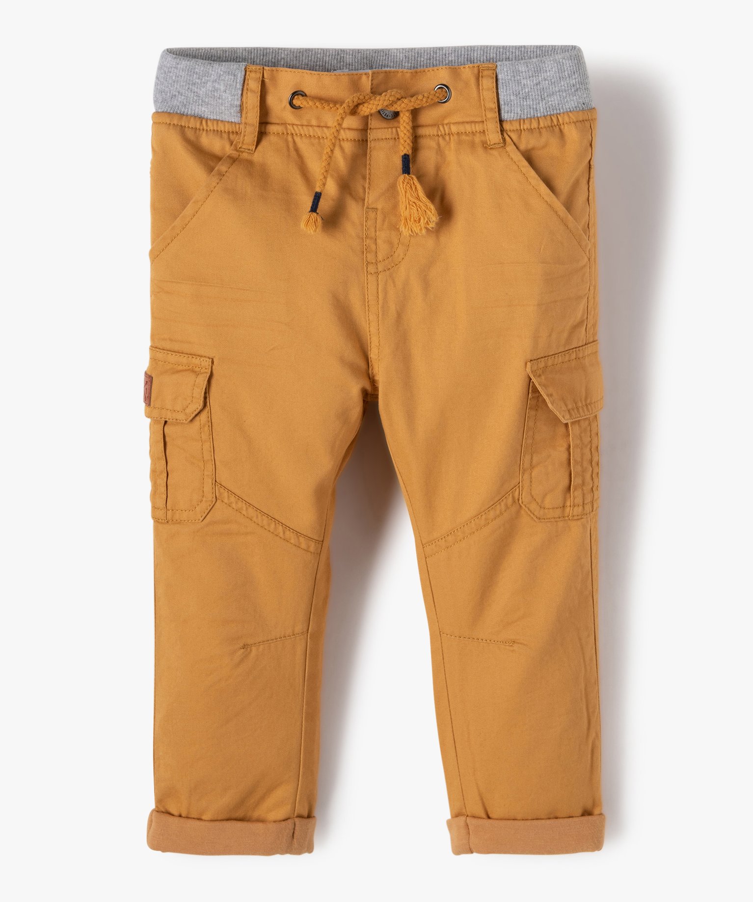 pantalon bebe garcon coupe battle a revers et taille elastiquee jaune pantalons et jeans