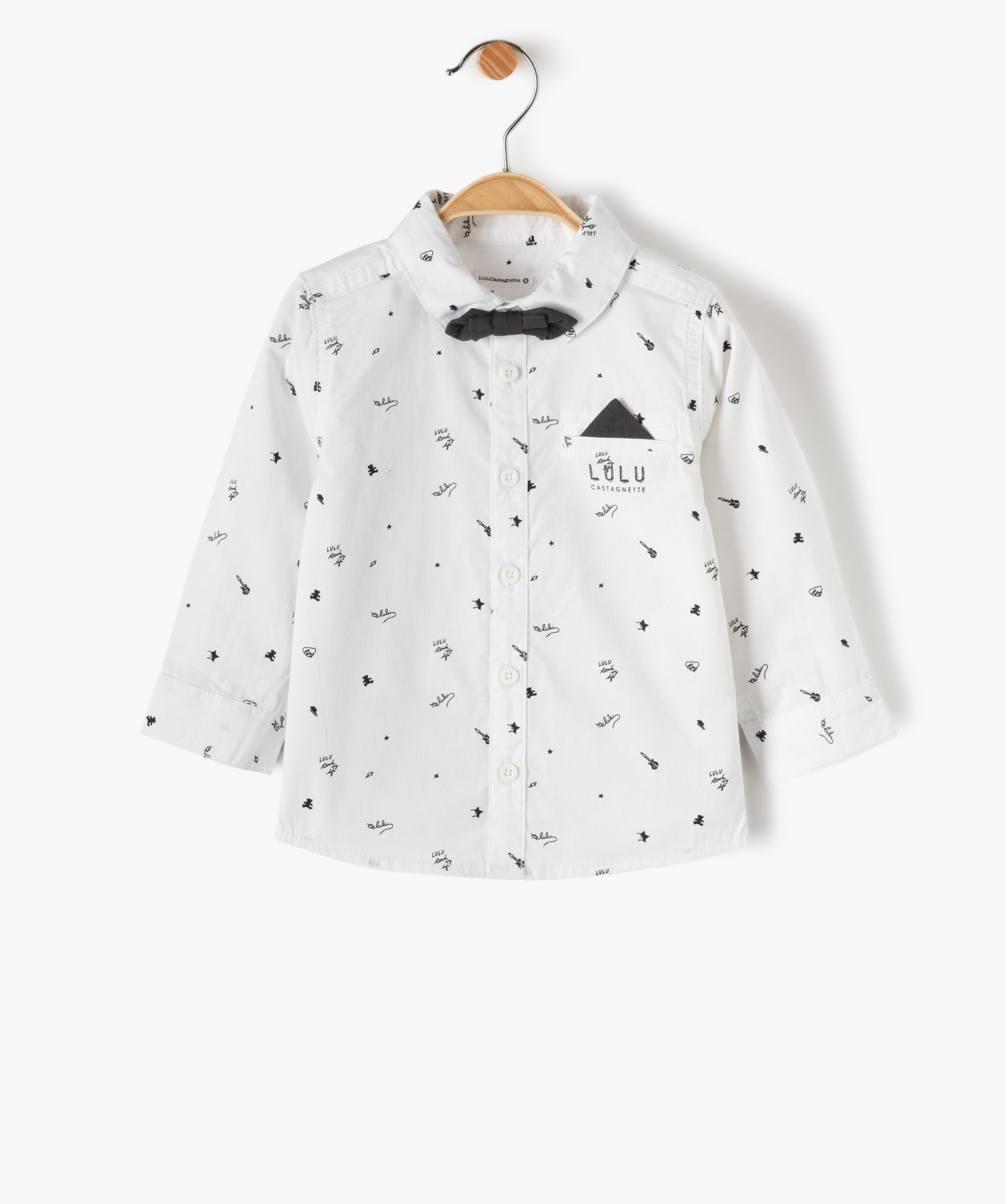 chemise bebe garcon avec noud papillon - lulu castagnette blanc