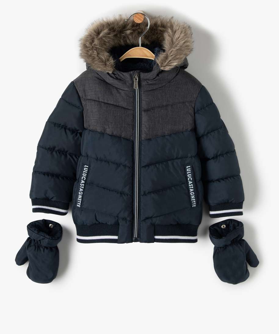 blouson bebe garcon avec moufles amovibles lulu castagnette bleu