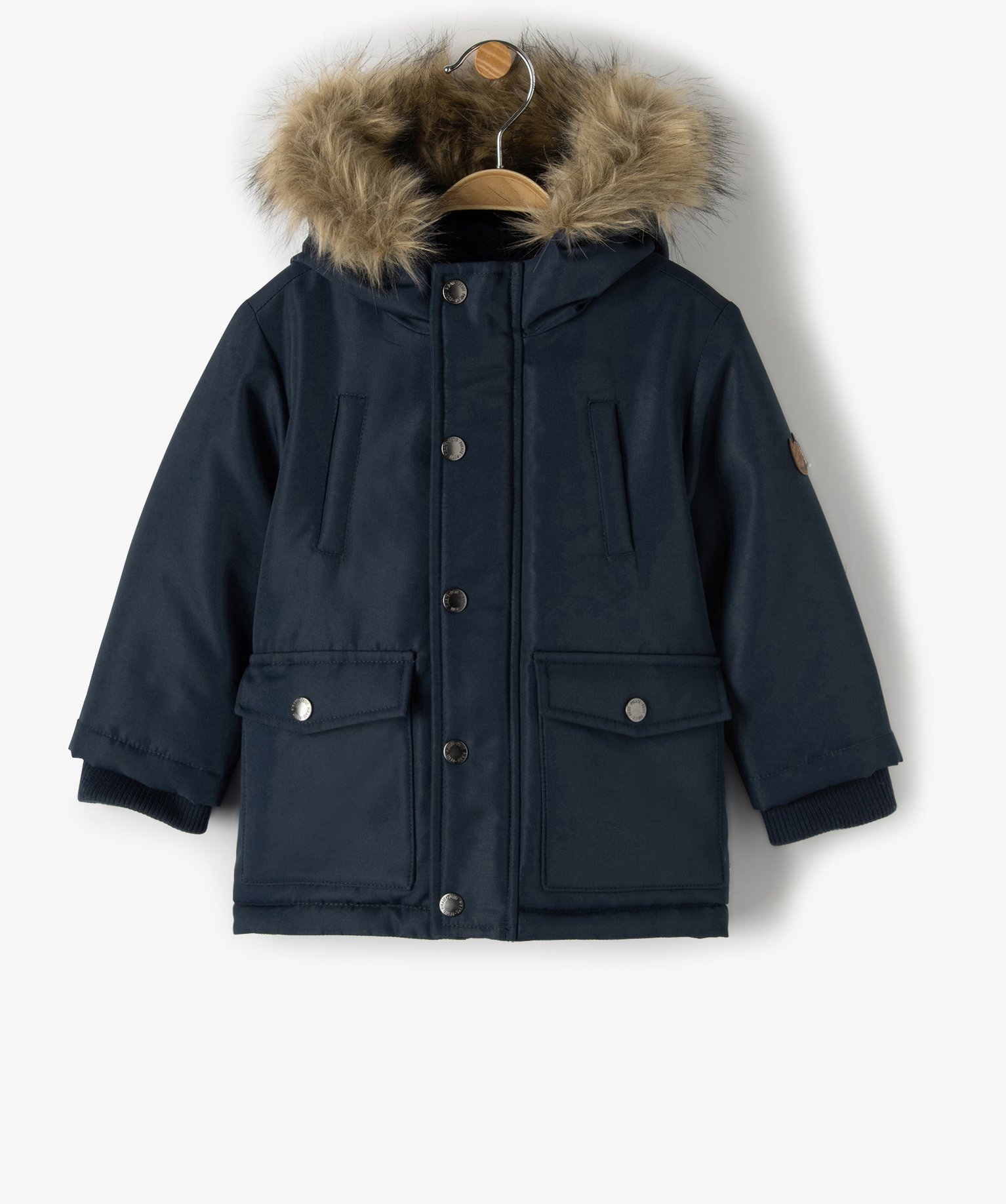 Manteau bébé garçon écru avec doublure fourrure