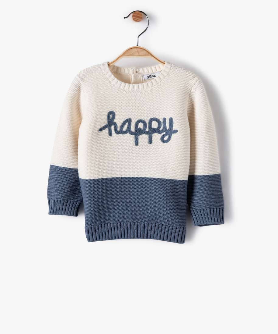 pull bebe garcon avec message brode bleu pulls