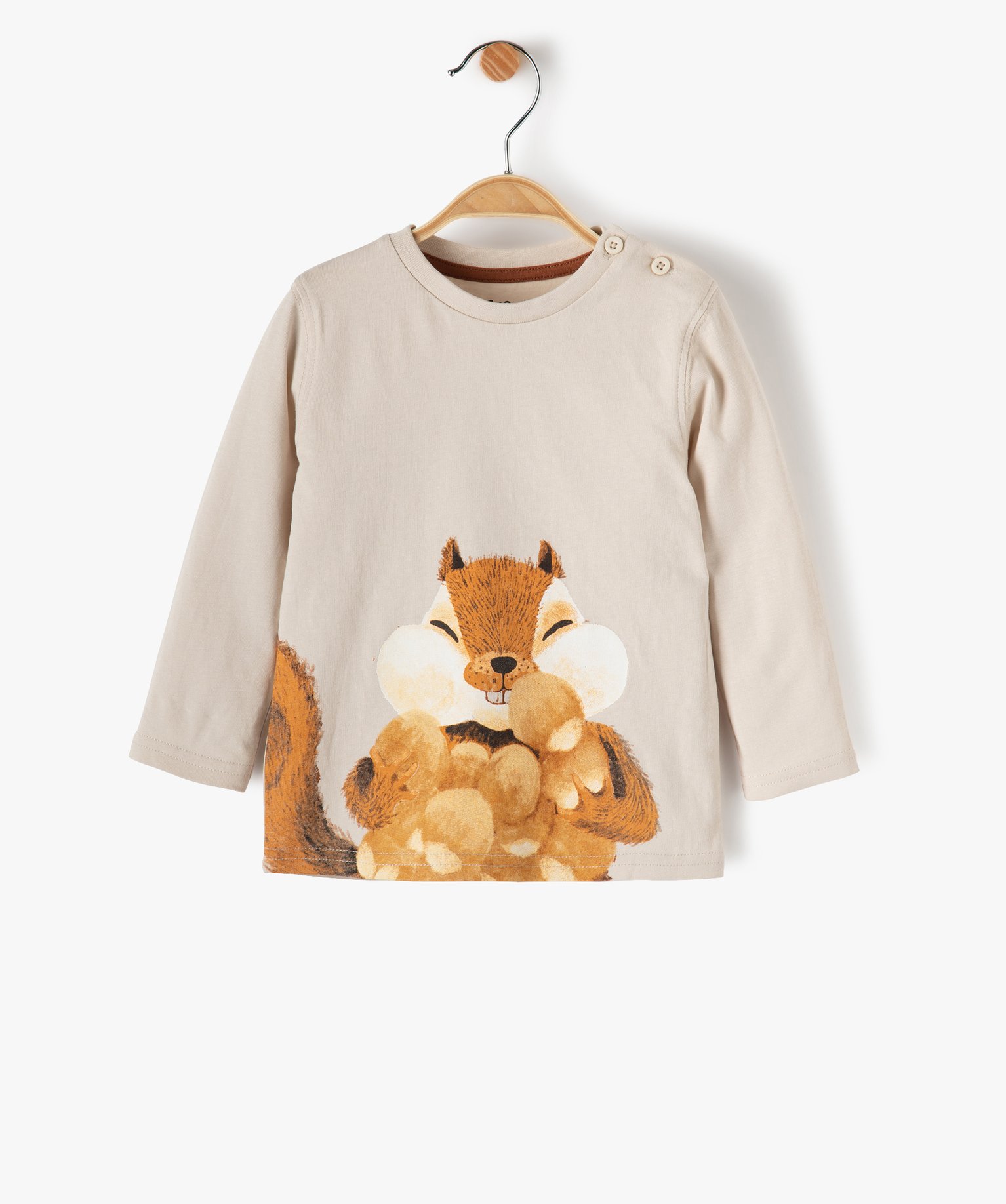 tee-shirt bebe garcon avec motif ecureuil beige
