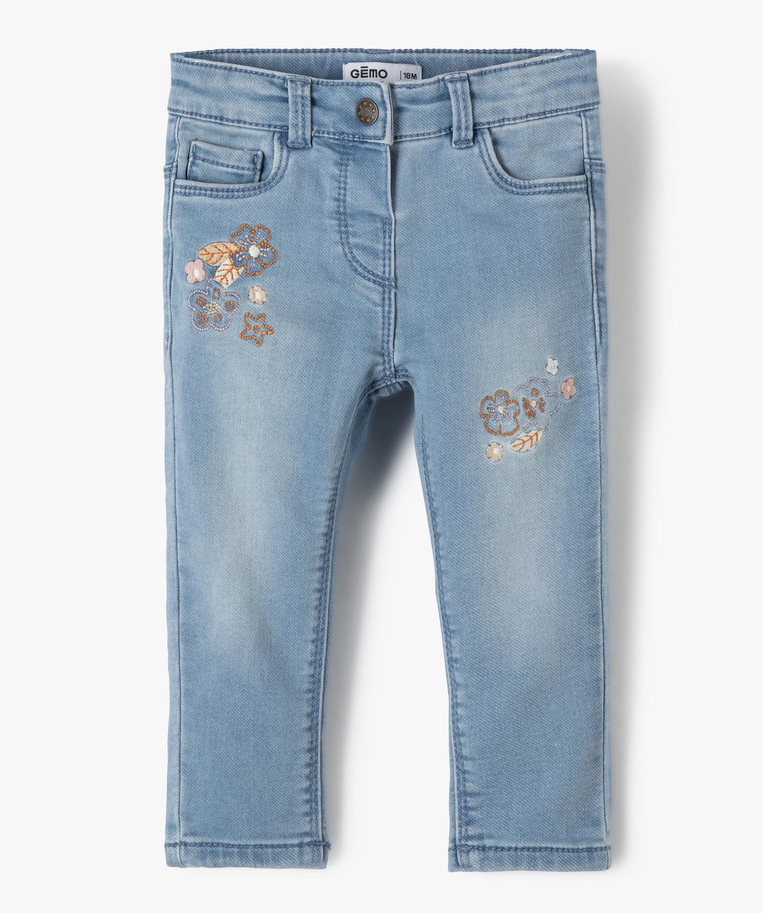 jean bebe fille slim avec fleurs brodes gris pantalons et jeans