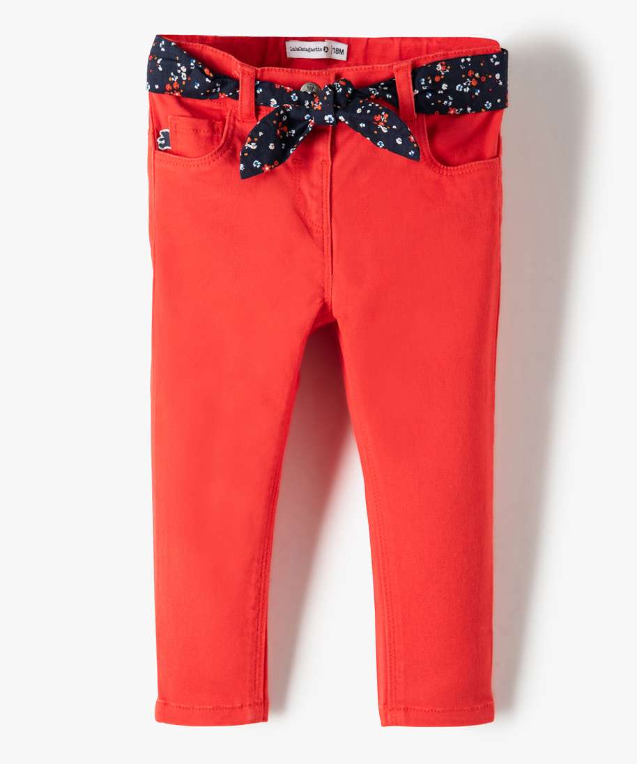 pantalon bebe fille a ceinture fleurie - lulu castagnette rouge pantalons et jeans