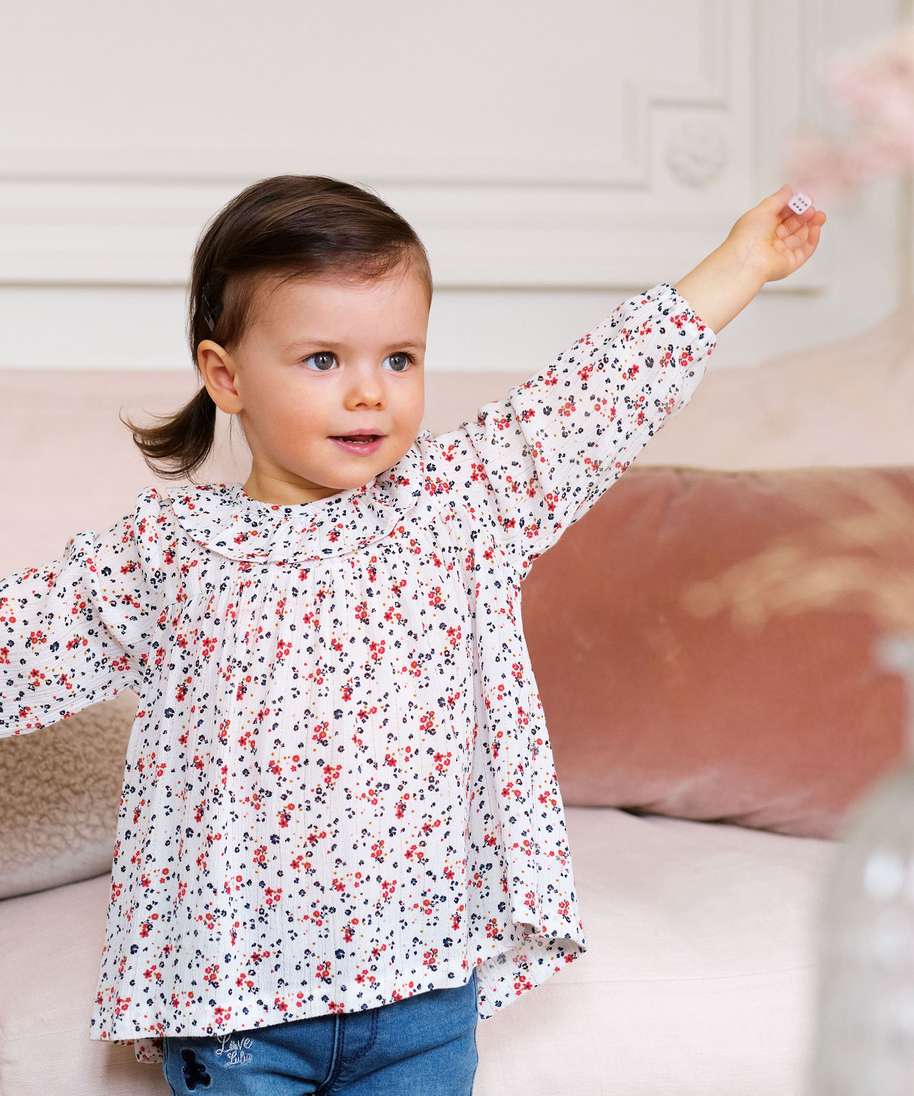 blouse bebe fille a motifs fleuris et rayures pailletees - lulu castagnette multicolore