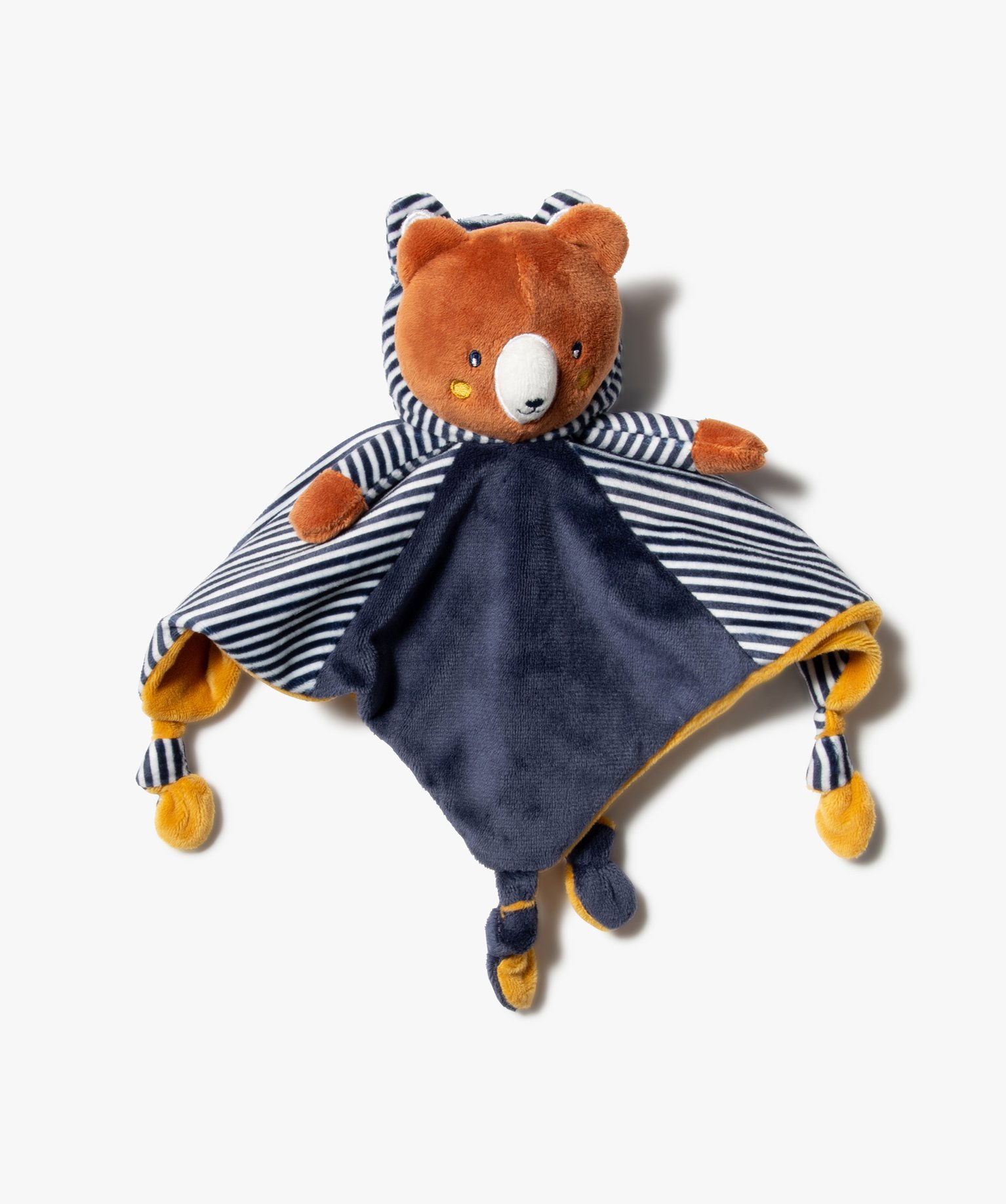 doudou bebe garcon plat avec tete d'ourson bleu bebe