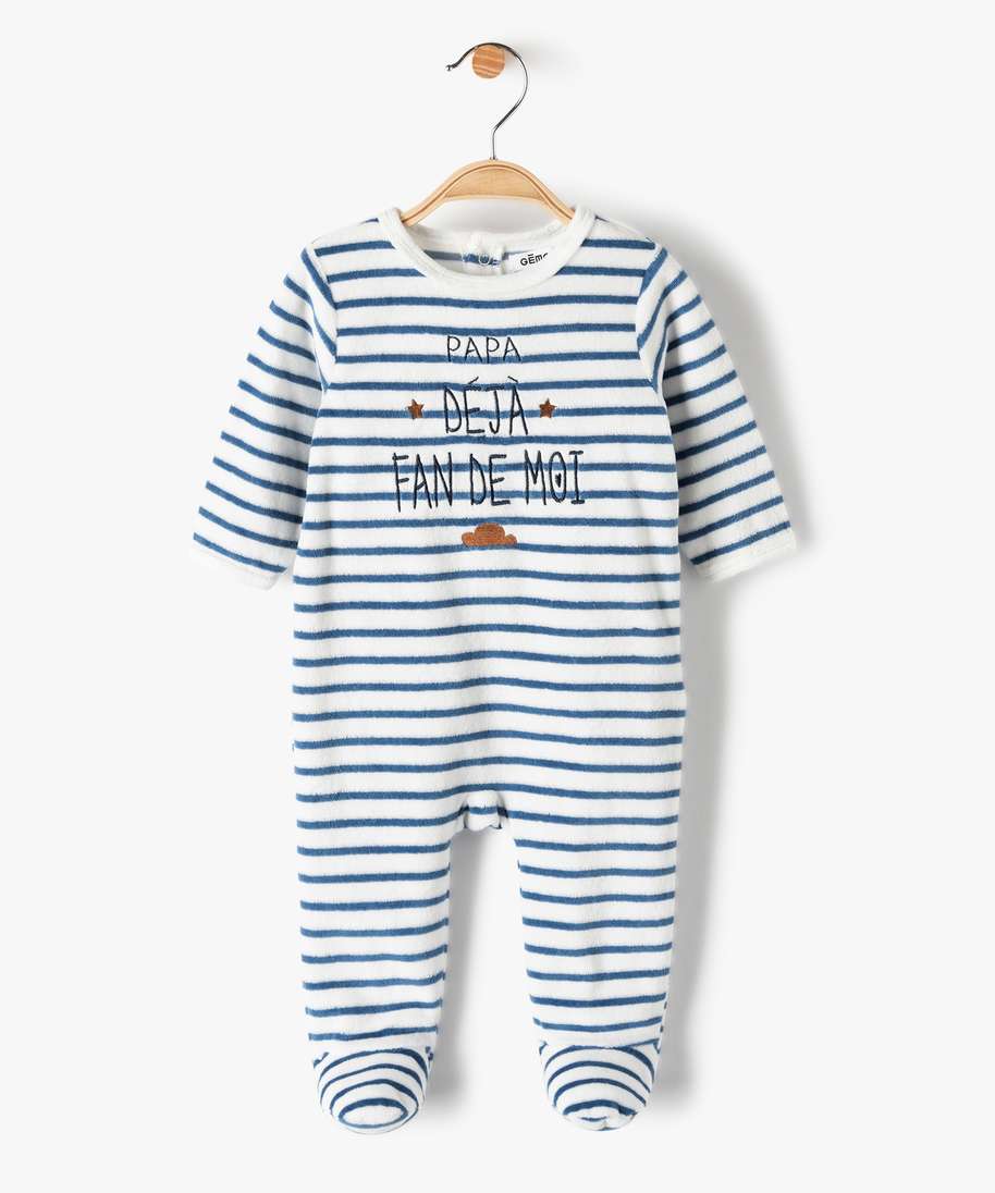 pyjama bebe garcon en velours a rayures sur lavant blanc