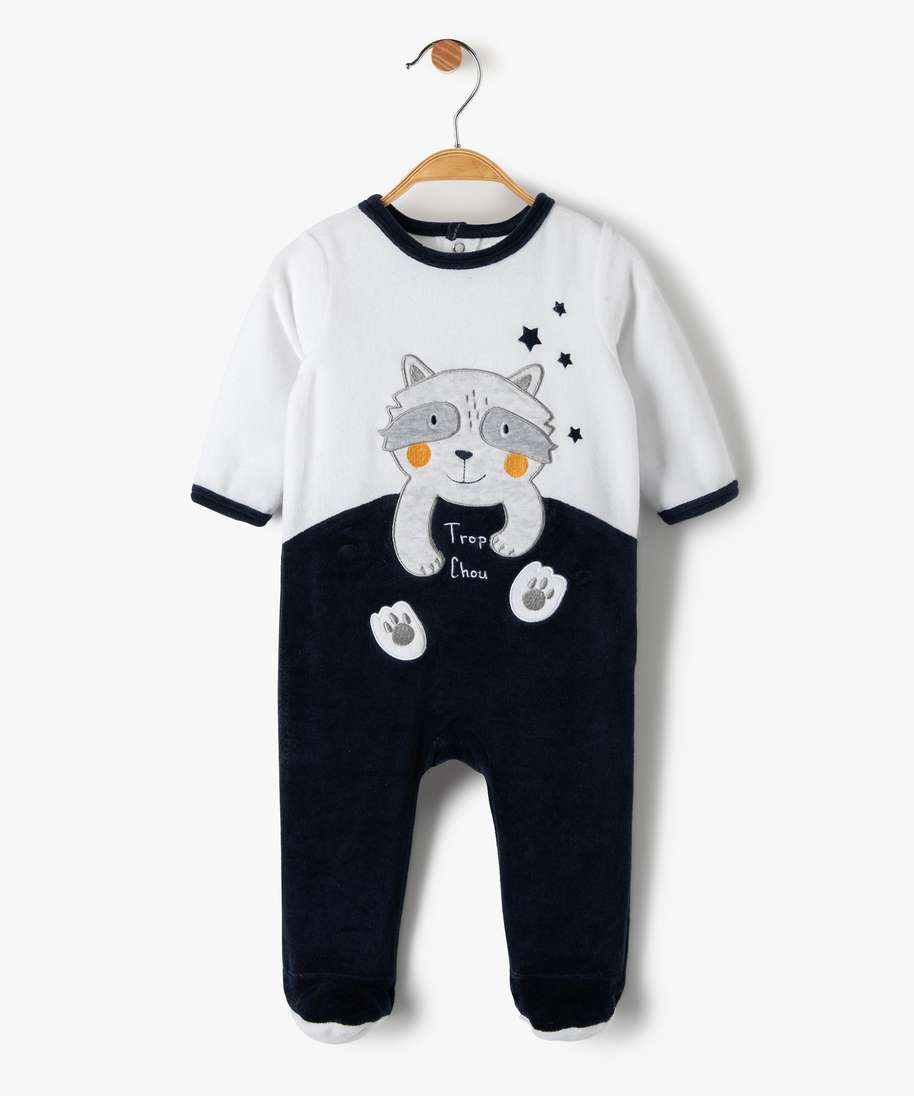 pyjama bebe en velours avec motif petit loup blanc