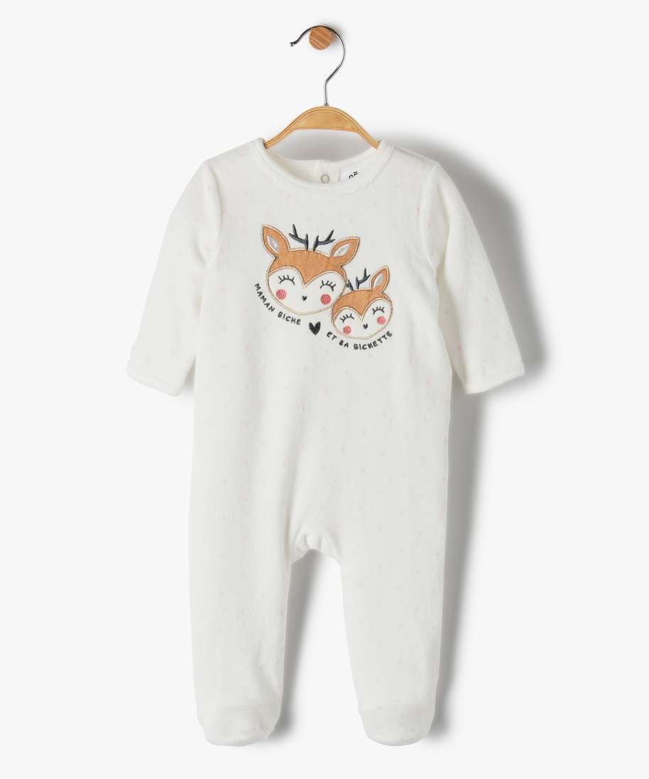 pyjama dors-bien bebe fille en velours avec motif biches beige