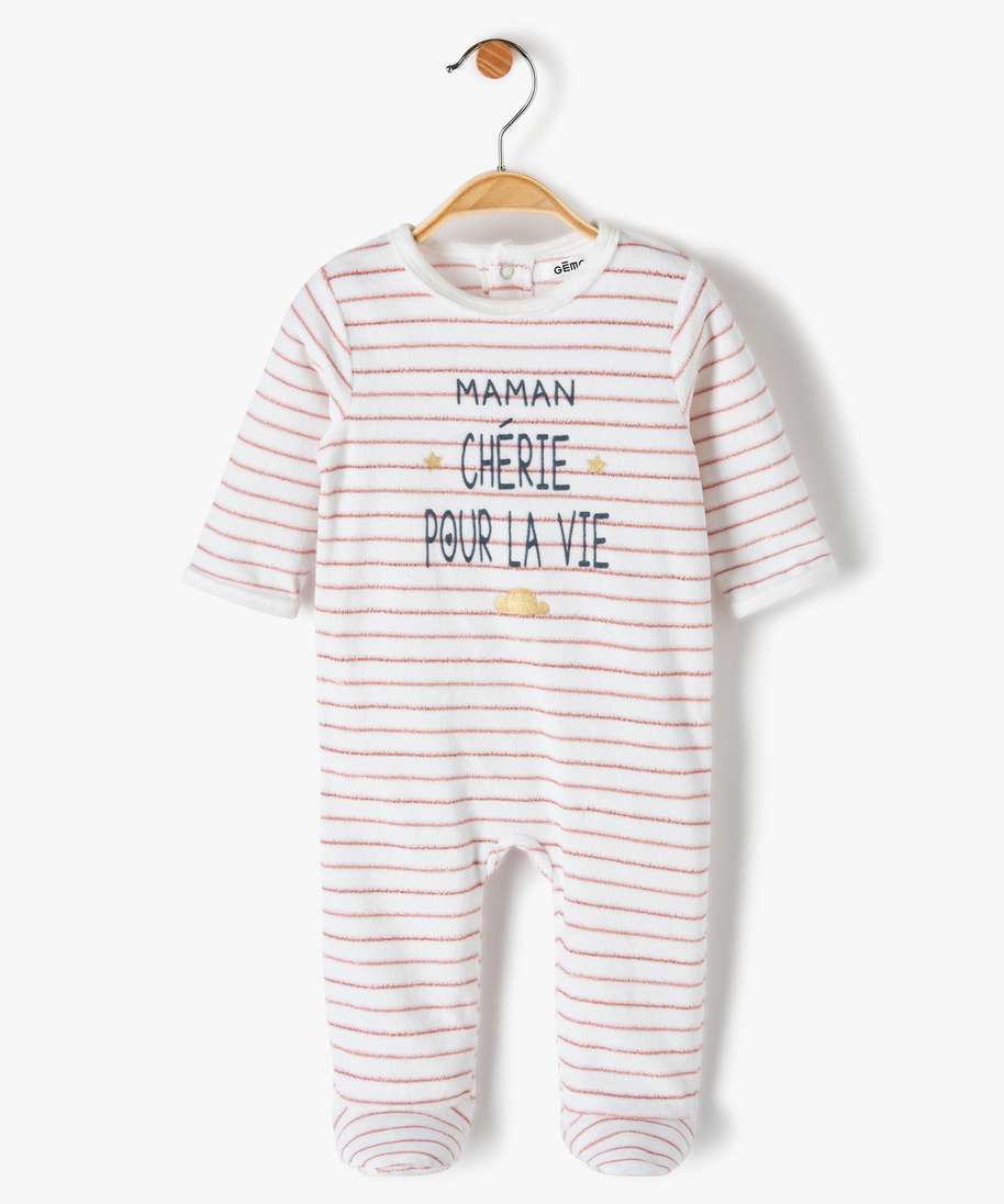 pyjama bebe fille en velours a rayures pailletees et message imprime