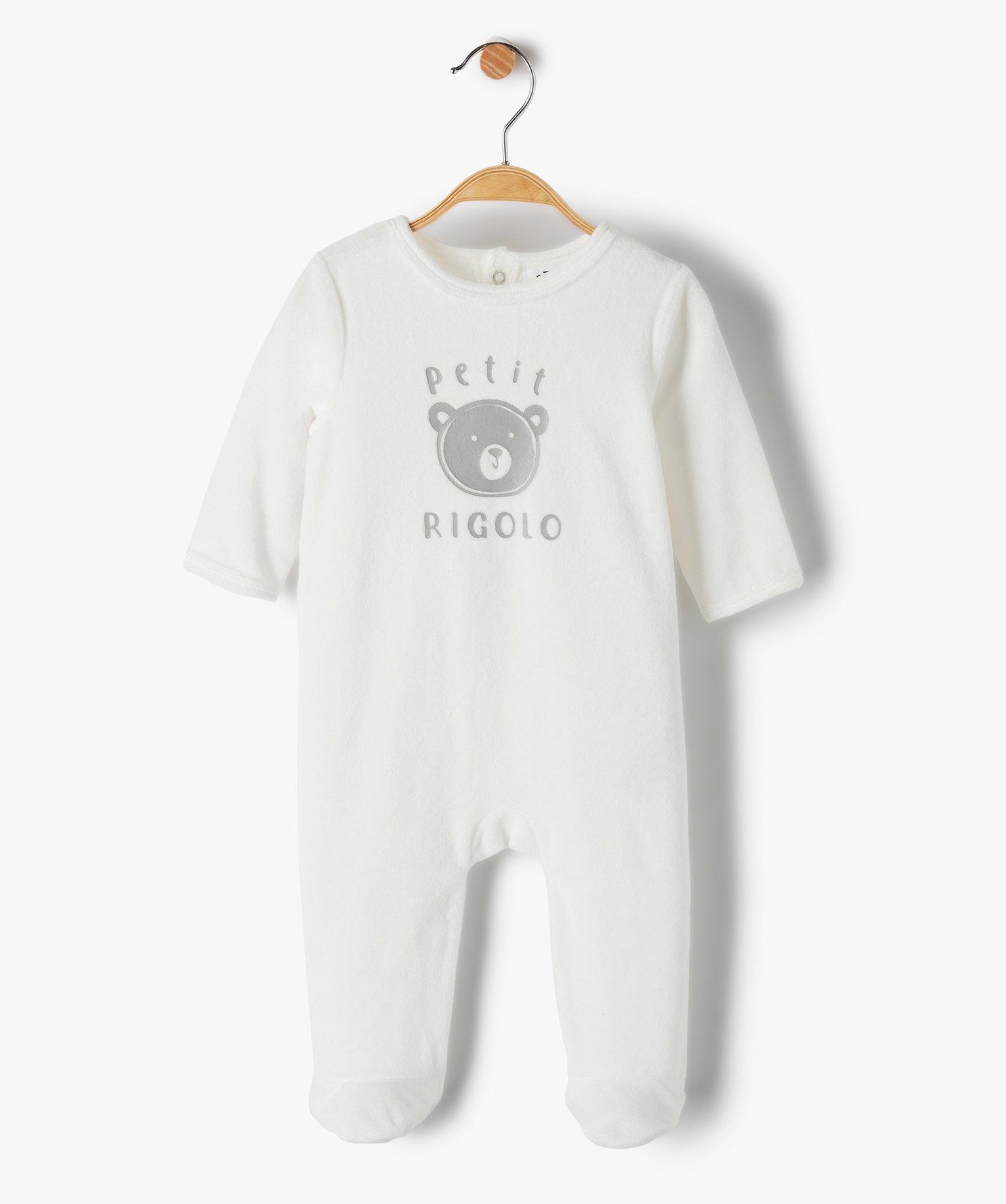 pyjama bebe fille en velours avec inscription sur le buste blanc