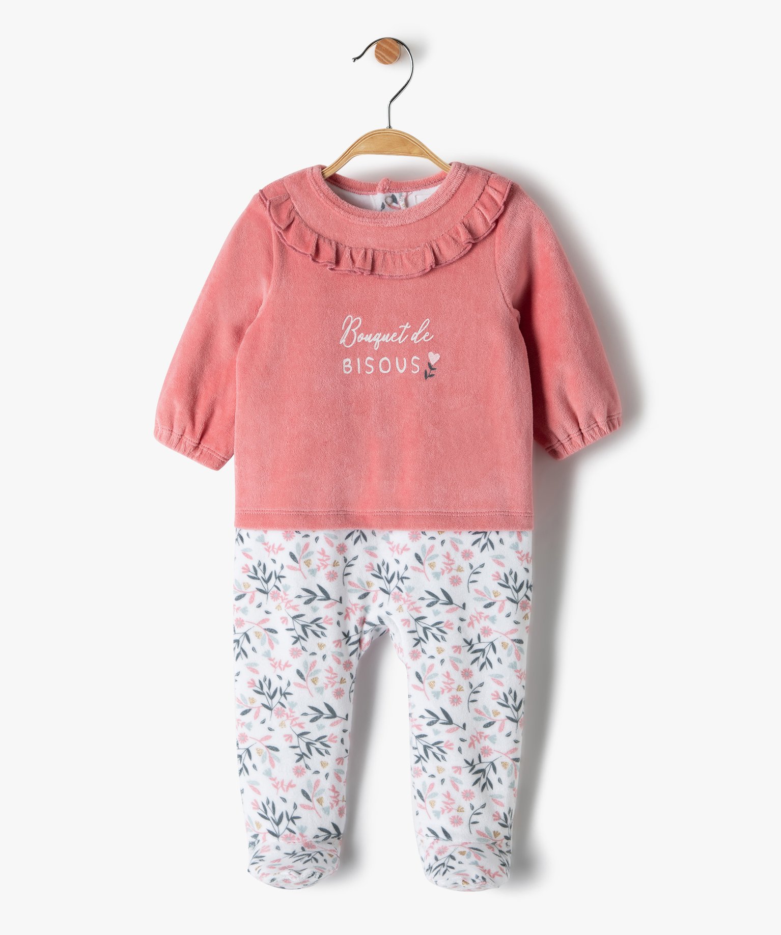 pyjama bebe fille en velours effet 2 en 1 rose pyjamas et dors