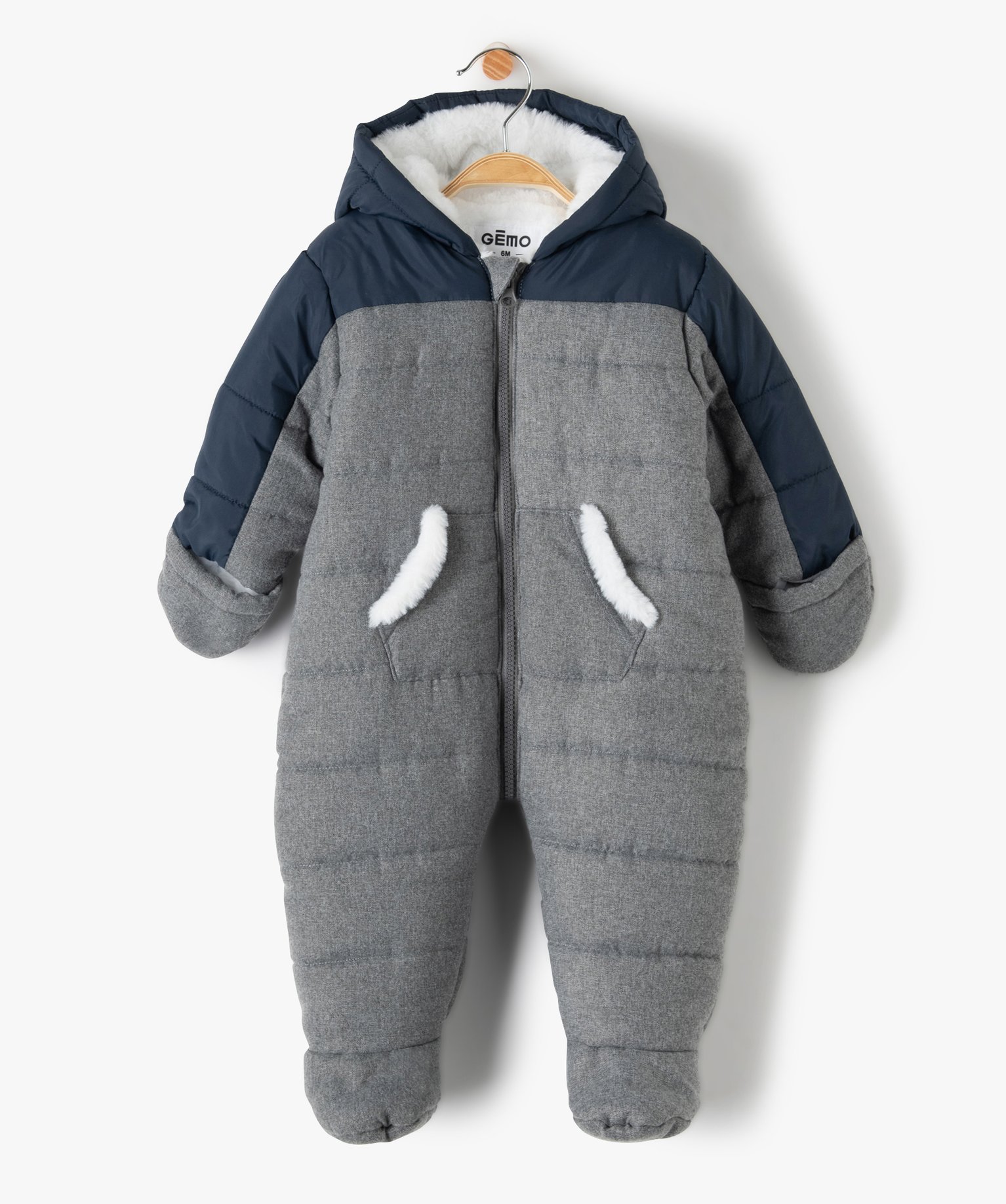 combinaison pilote bebe avec pieds et moufles gris bebe