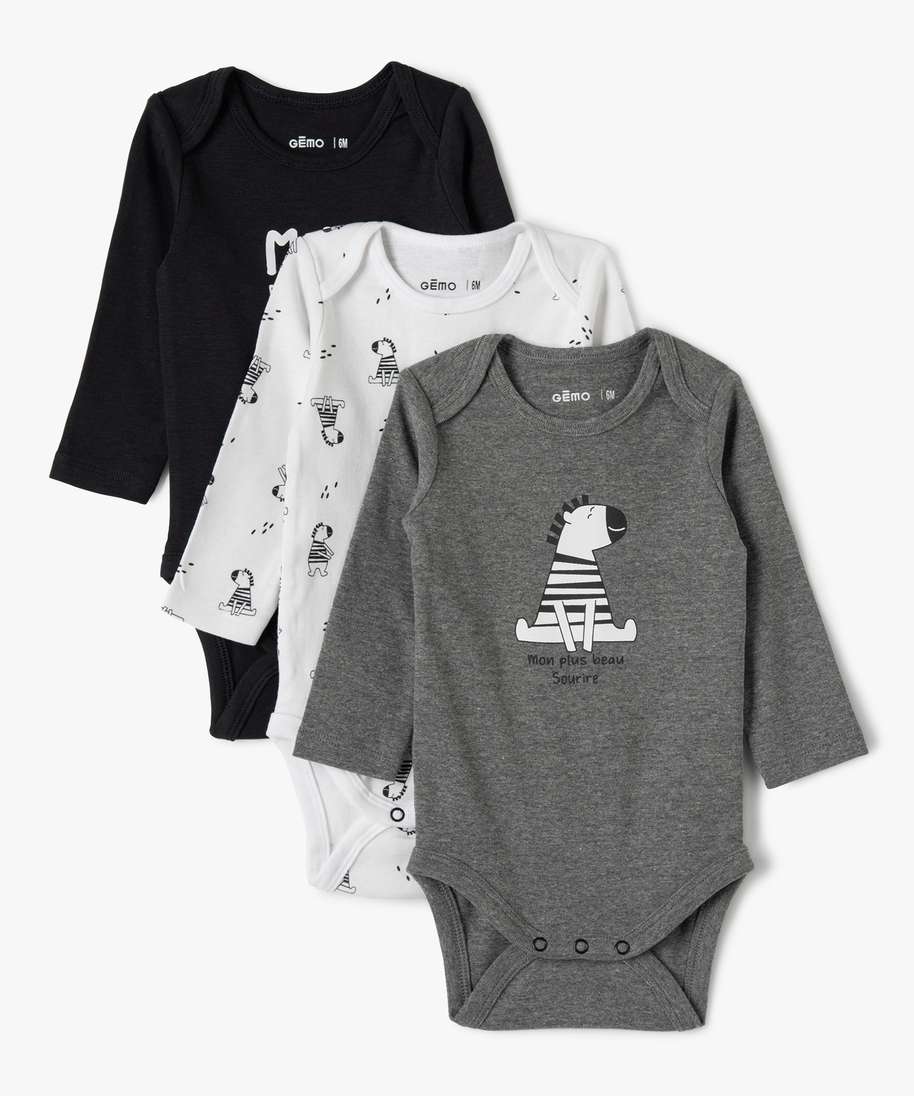 body bebe garcon manches longues a motifs divers (lot de 3